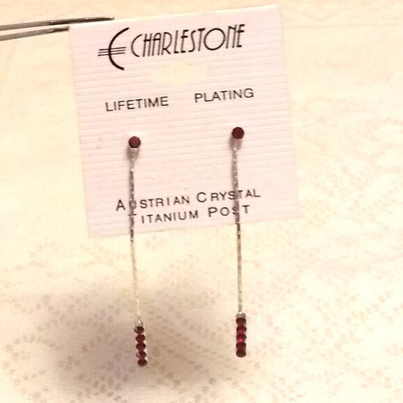 NEW Silver Plated Red Garnet Crystal Long Drop Dangle Earrings Jewelry Gifts - Picture 6 of 8